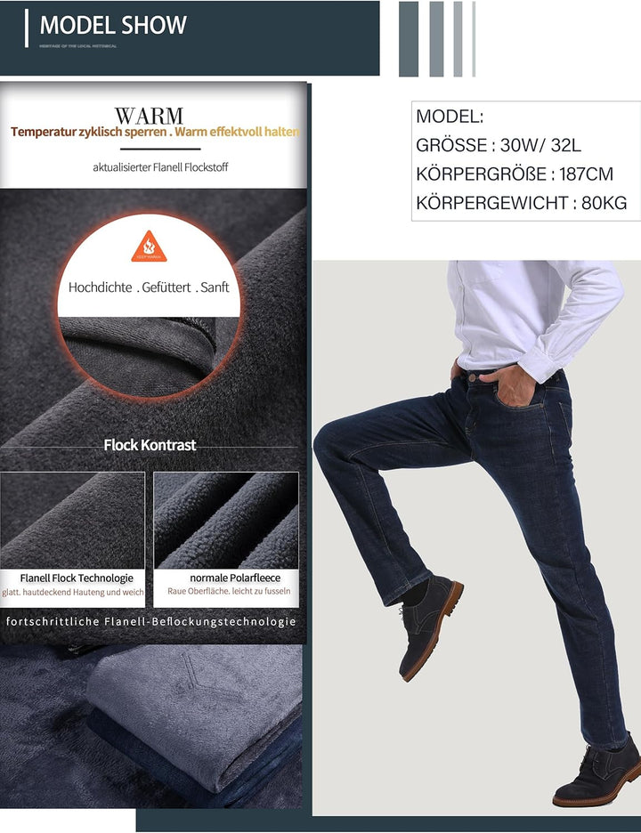 Thermojeans Herren Thermohose Schneehose gefütterte Winterhose Winterjeans mit Fleece gefüttert Hose