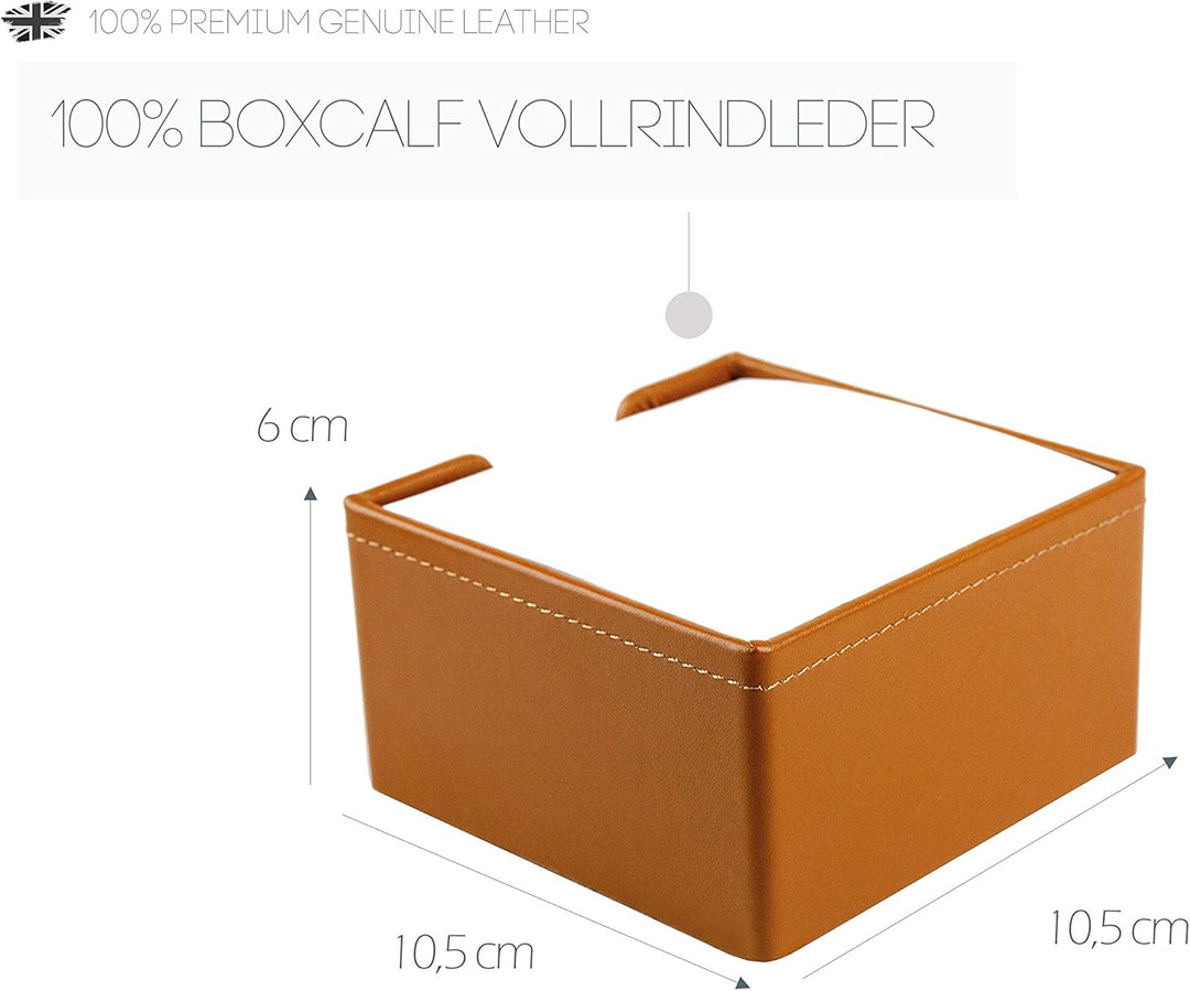 DELMON VARONE - Zettelkasten Premium Leder Boxcalf braun, Zettelbox inkl. 500 Blatt Papier, Notizklo