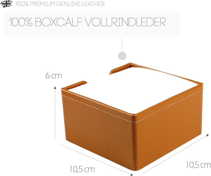 DELMON VARONE - Zettelkasten Premium Leder Boxcalf braun, Zettelbox inkl. 500 Blatt Papier, Notizklo