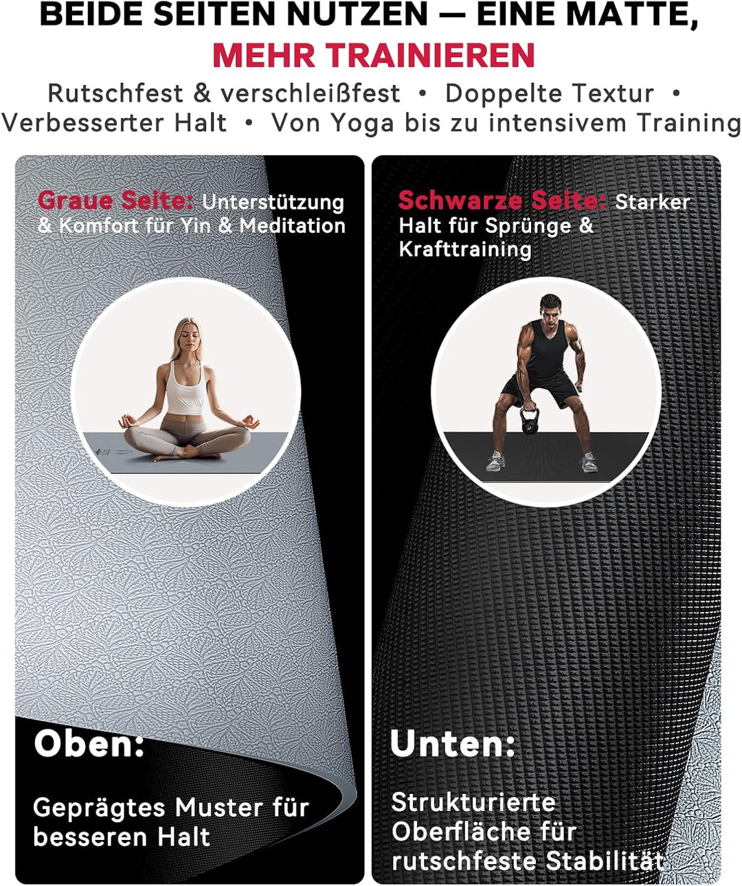 HAPBEAR Yogamatte XXL - 183cmx91cmx6mm Dicke, Extra Gross Rutschfest Breit Yoga Matte, Gymnastikmatt
