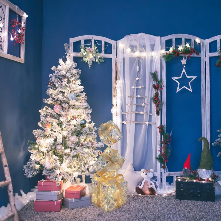 CCLIFE LED Geschenkbox 3er, Netzstecker Weihnachten Weihnachtenbox Beleuchtete Lichterkette Weihnach