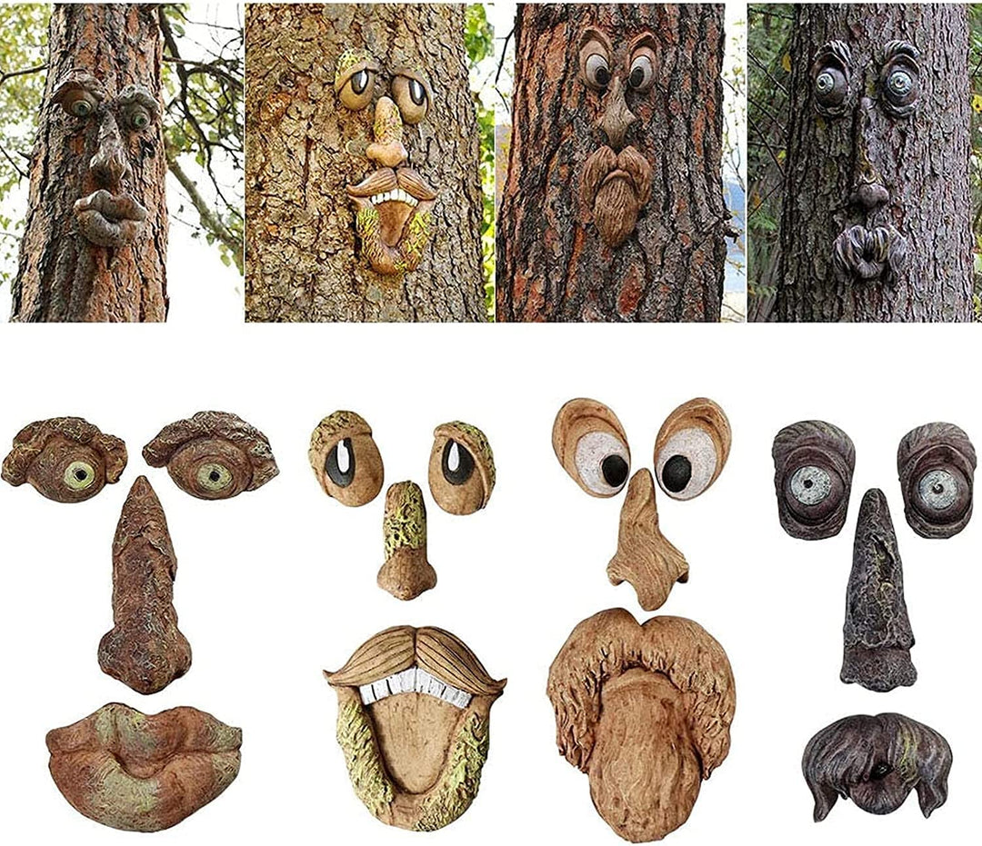 Baumstamm Deko,4-teilig Baumgesichter Für Bäume, Alter Mann Baumgesicht Baumumarmer, Garden Peeker Y