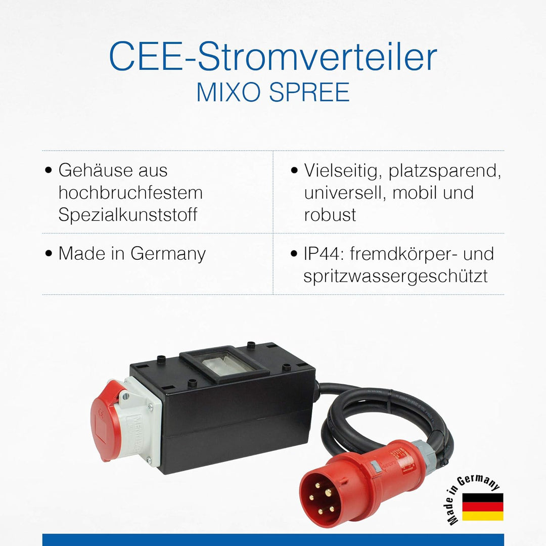 as - Schwabe MIXO Stromverteiler Spree 400 V /32 A / 5-polig – CEE-Stecker auf CEE-Steckdose mit 1,5