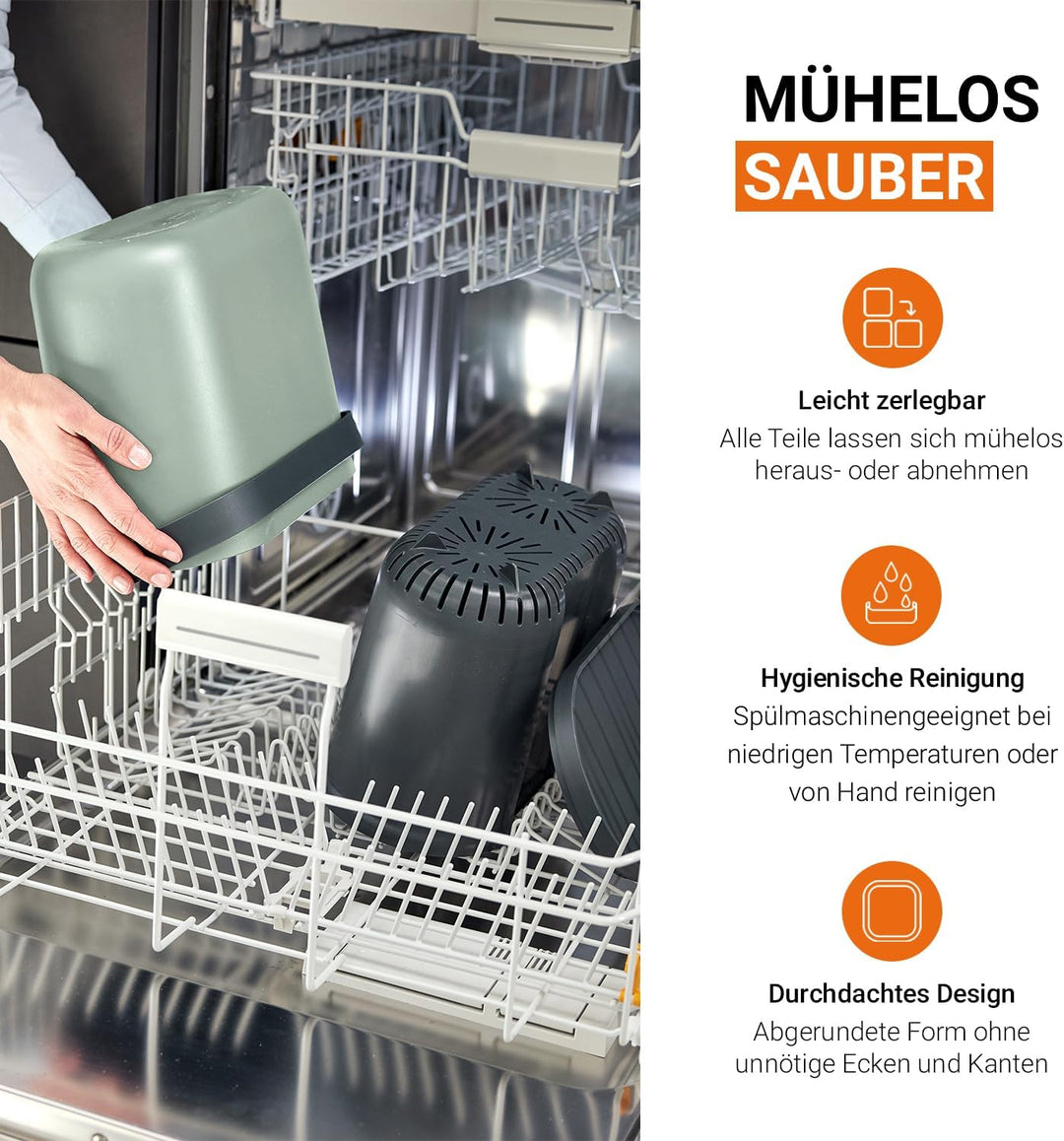 GARANTIA NOVA Biomülleimer Küche 8L Agave/Graphite Grey - Geruchsdichter Komposteimer für Küchenabfä