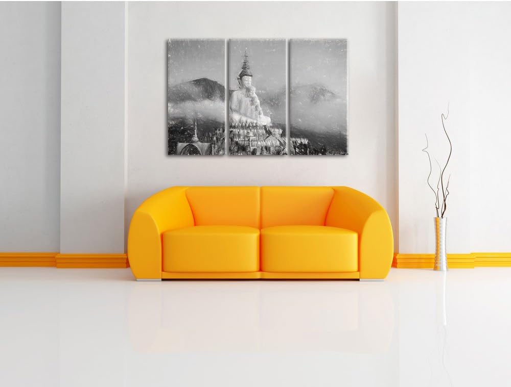 Pixxprint Buddha-Skulptur in Thailand als Leinwandbild/Grösse: 3 Teilig (120x80 cm) cm/Wandbild/Kuns