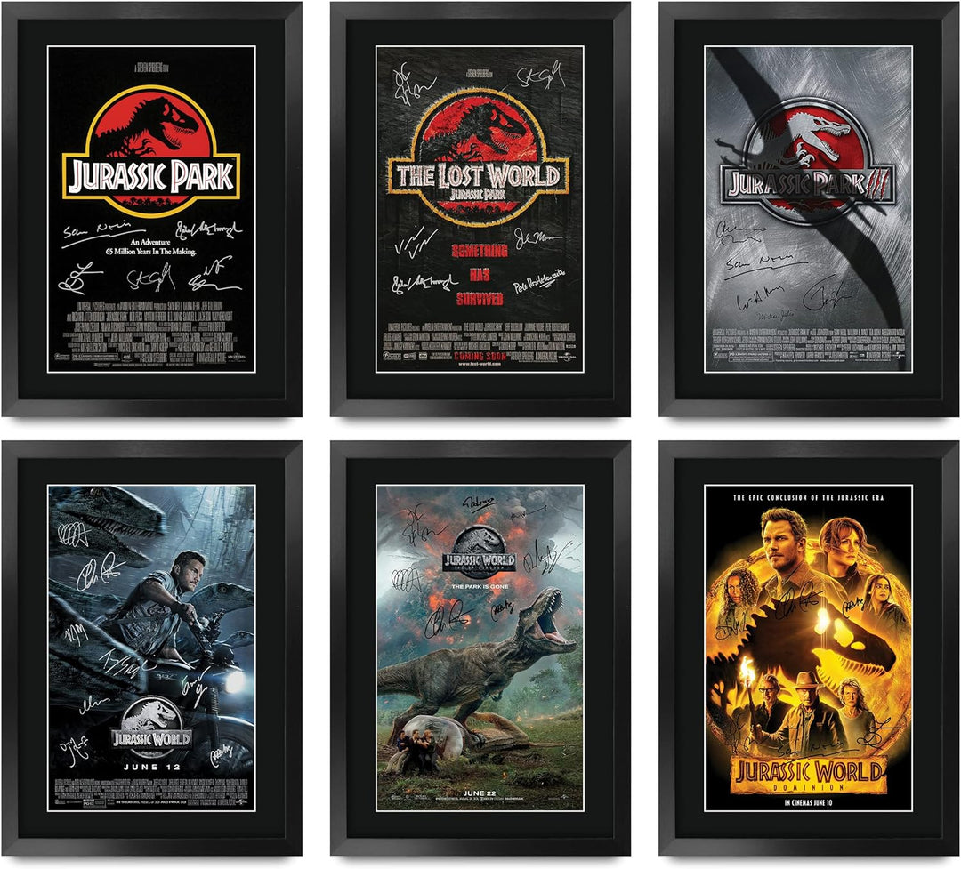 HWC Trading FR A3 Jurassic Park x 6 Geschenke Geduckter Poster Signiertes Autogramm Foto für Fans vo