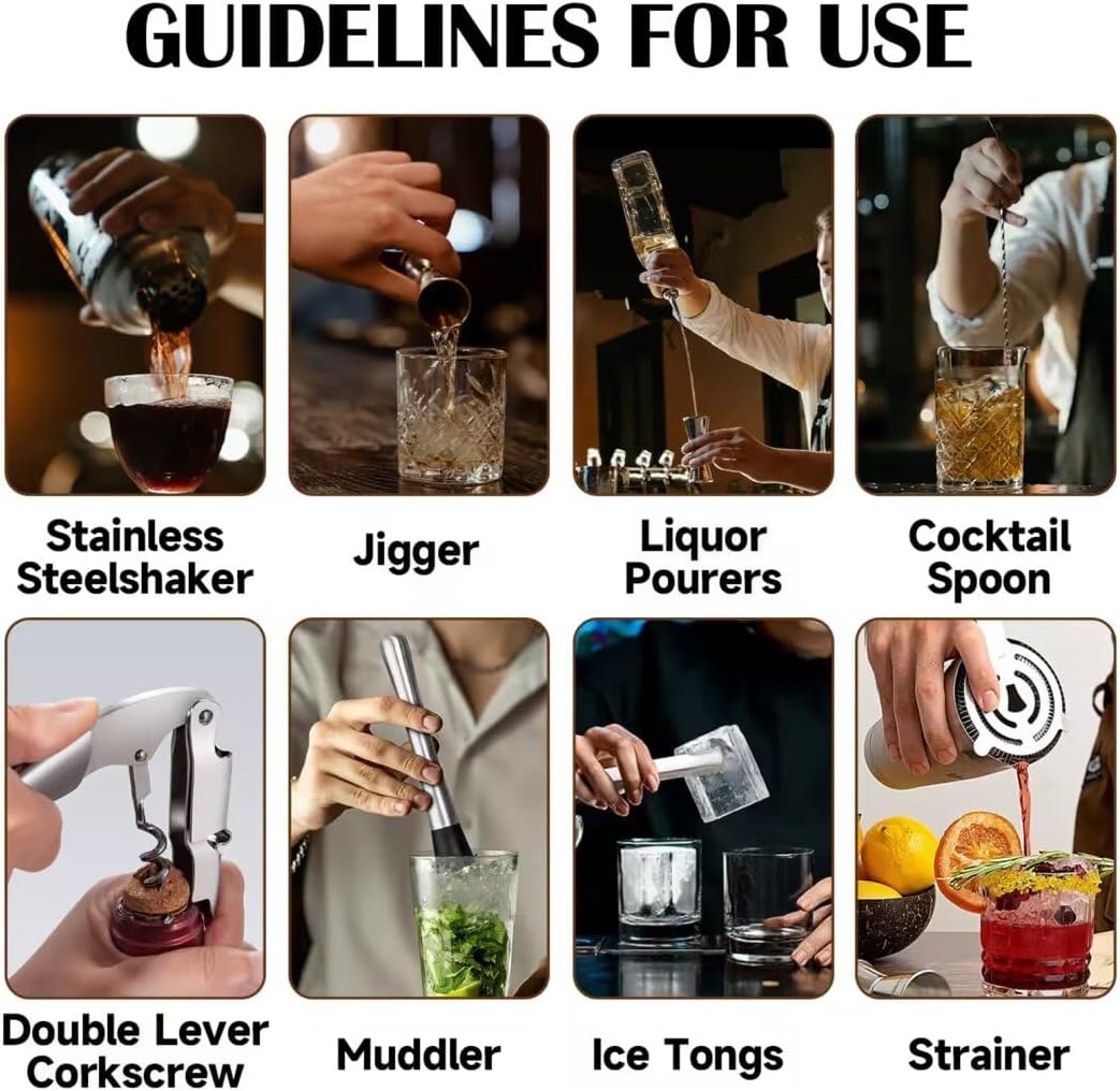 OBALY Bartender Kit 11-Piece Cocktail Shaker-Muddler for Cocktails 25oz Boston Shaker-Bar Accessorie
