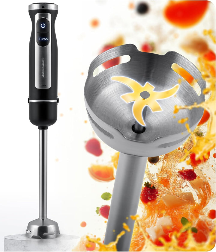 Berdsen Stabmixer Handmixer Pürierstab 1500W Multifunktional Mit Zubehör Turbo Funktion 800 ml Stahl