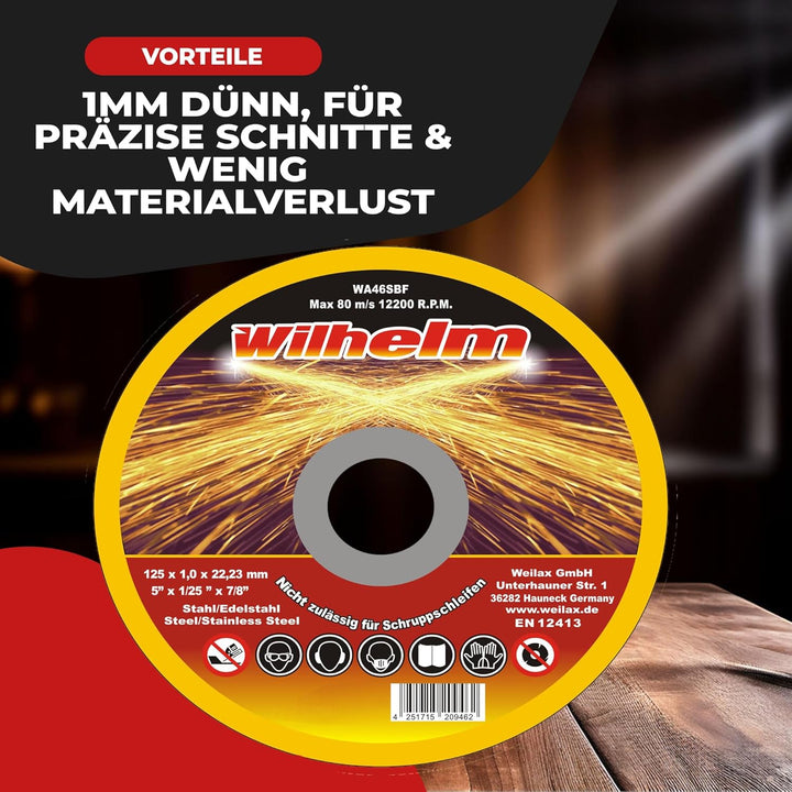 75 x Wilhelm Trennscheiben Ø 125 Edelstahl Metall Stahl Inox Blech Flexscheiben Extradünn