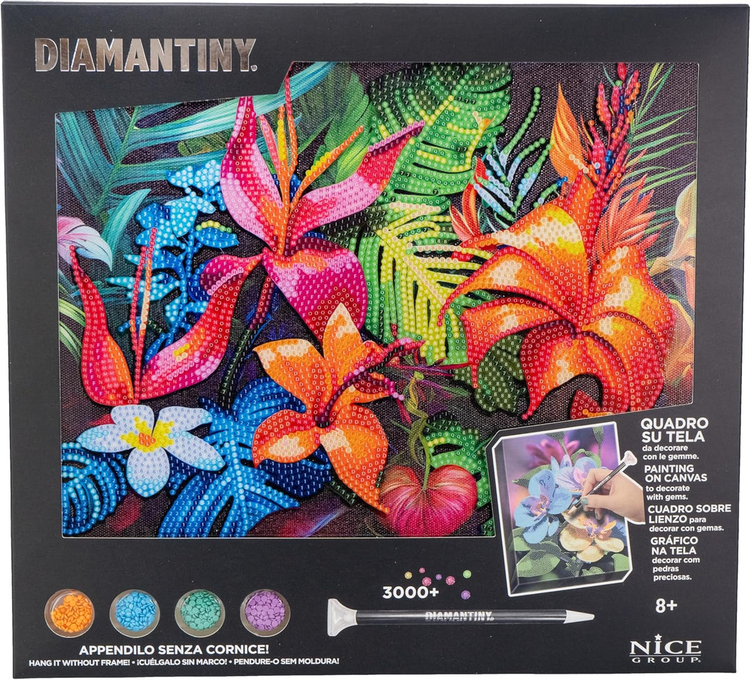 DIAMANTINY Level Up - Bild - Creative Art, Diamond Painting Kit, Mosaik Tropical Flowers