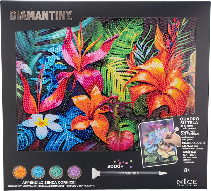 DIAMANTINY Level Up - Bild - Creative Art, Diamond Painting Kit, Mosaik Tropical Flowers