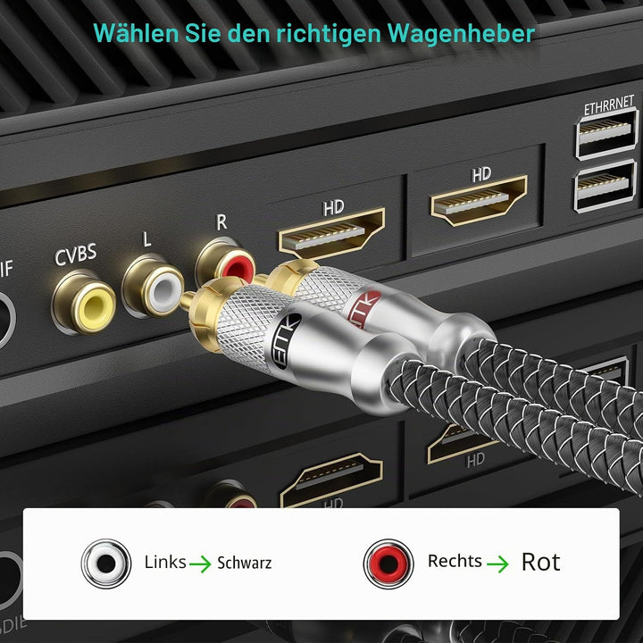 EMK Cinch Kabel, geschirmtes Stereo-Audiokabel. Das geflochtene Subwoofer-Kabel für Heimkino und Hi-