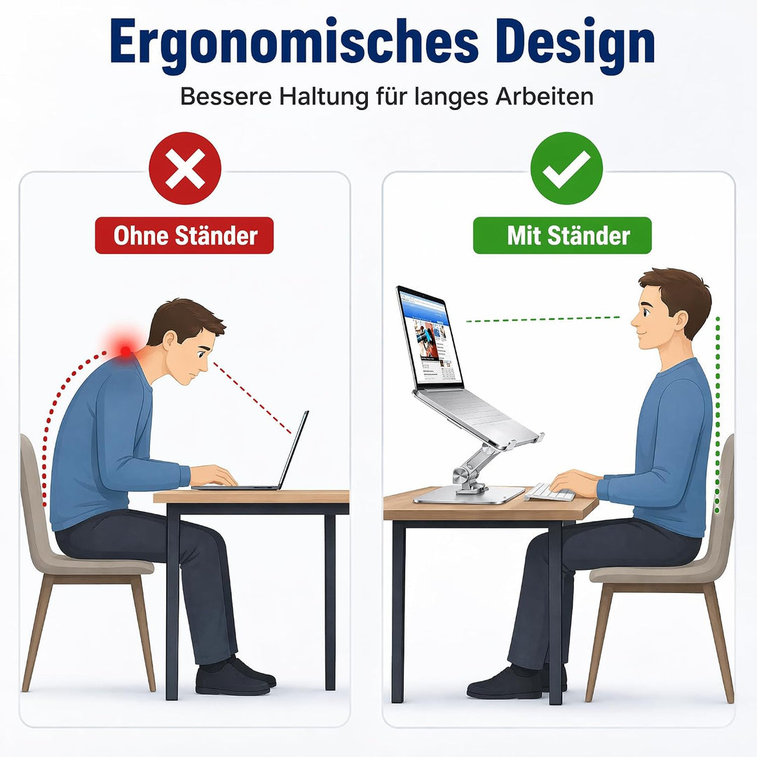 Laptop Ständer Höhenverstellbar, Faltbarer Laptop Stand aus Aluminiumlegierung Ergonomischer, Belüft