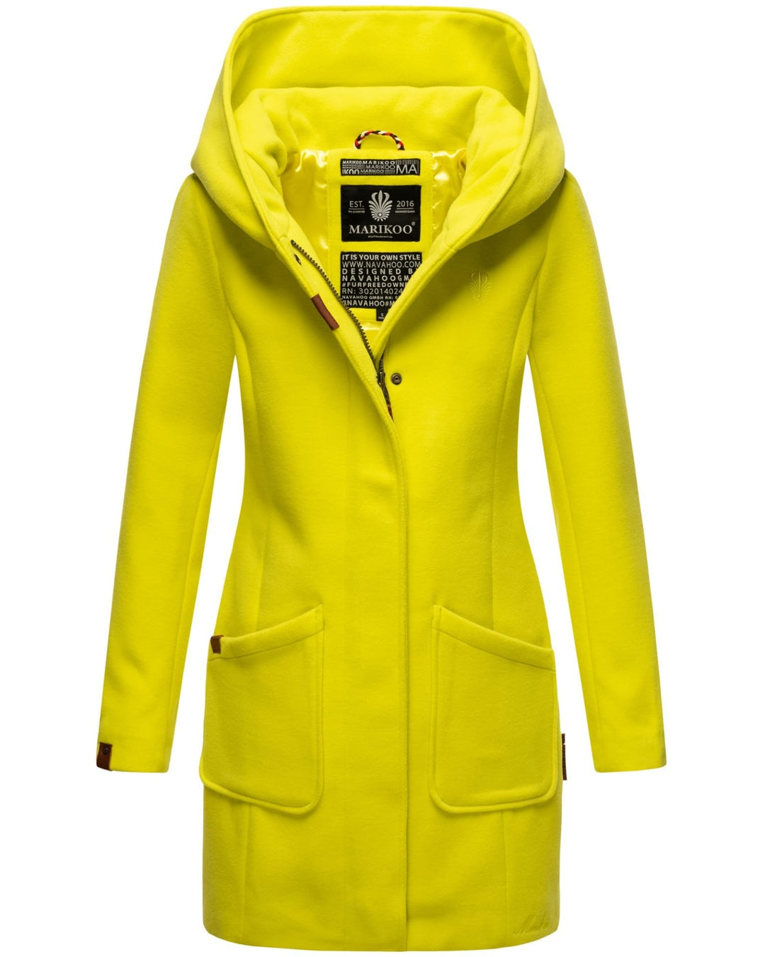 MARIKOO Damen Mantel Trenchcoat Wintermantel Übergangs Jacke Parka Lang B819 XS Lime-Green, XS Lime-