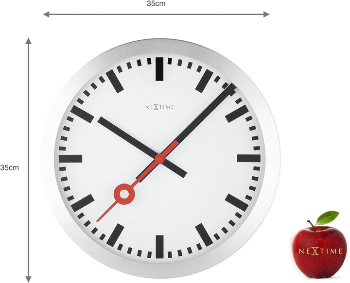 NeXtime 3999ST Wanduhr Bahnhofsuhr STATION, lautlos, rund, ø 35 cm, 34.8 x 4.5 cm 34.8 x 4.5 cm Silb