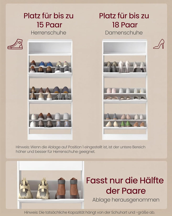 VASAGLE Schuhschrank 3 Klappen, Schuhkipper, Schuhregal, Schuhaufbewahrung, offenes Fach, Trennwand