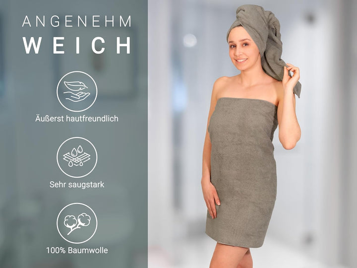 ZOLLNER 3er Set Duschtücher in 70x140 cm - besonders weiche und saugstarke Handtücher in braun - mit
