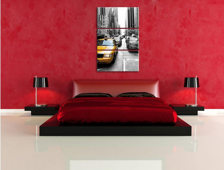 Pixxprint Gelbes Taxi in New York B&W als Leinwandbild/Grösse: 3 Teilig (120x80 cm) / Wandbild/Kunst