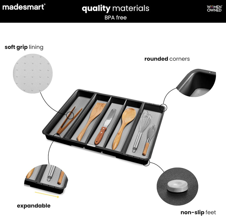 madesmart Erweiterbares Utensilien-Tablett – Granit, klassische Kollektion, 5 Fächer, Küchen-Organiz