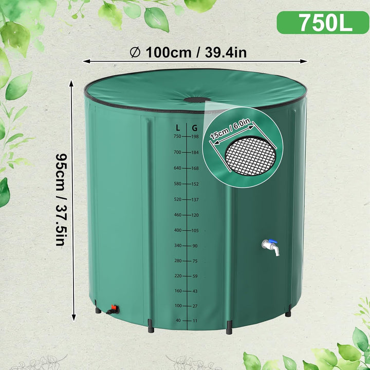 NAIZY Regentonne 750 Liter Regenwassertonne Zusammenklappbar Regenwassertank mit Regenfass PVC Schut