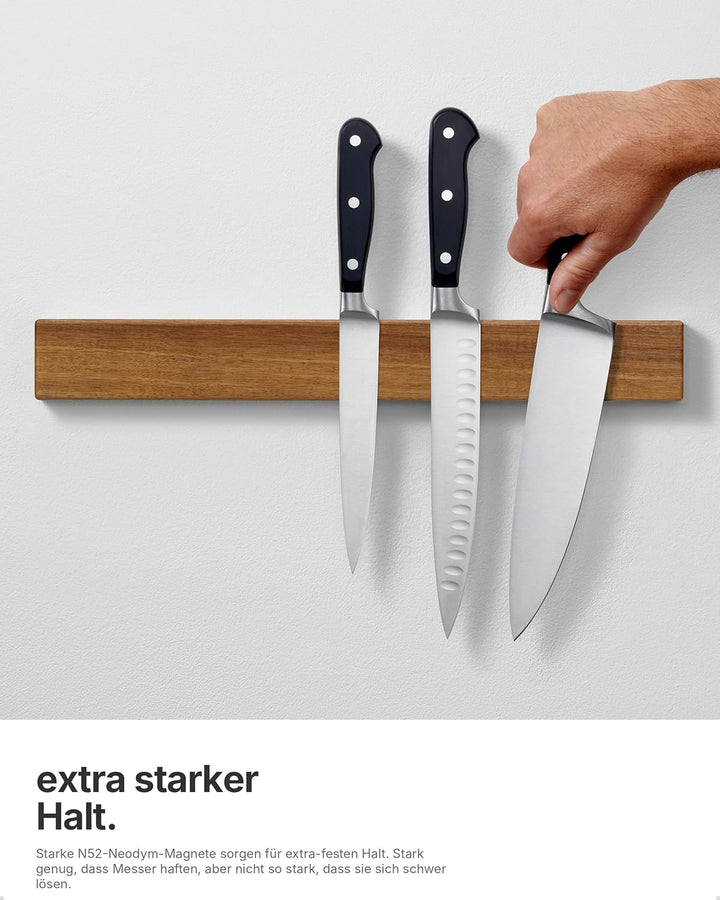 LARHN Magnetleiste für Messer, Magnetischer Messerhalter Wand, Selbstklebend aus Akazienholz, 40 cm
