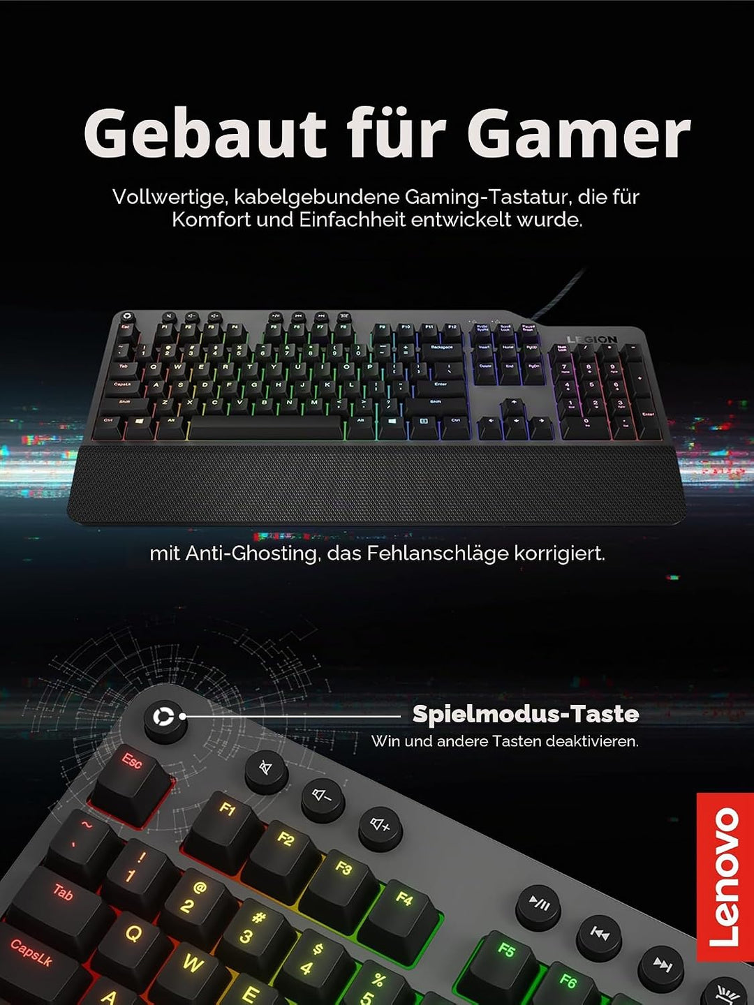 Lenovo Legion K500 Keyboard USB QWERTY US English Black Grey Tastatur, Tastatur