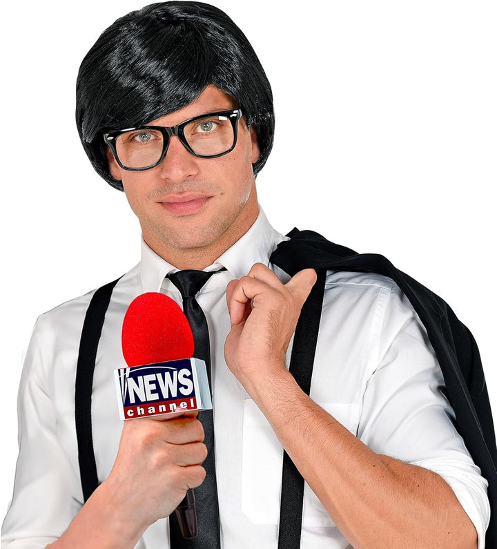 Breaking News Reporter Mikrofon Rot mit Aufschrift News Channel Kostümzubehör Nachrichtensprecher Mi