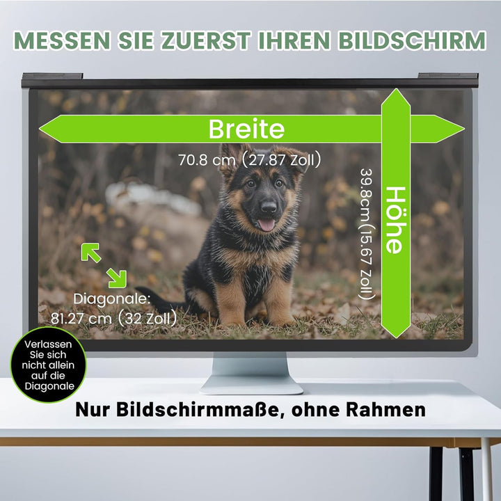 EliWhale Abnehmbare Sichtschutzfolie für 31,5-32 Zoll 16:9 Monitor, Hängender Datenschutzfilter mit