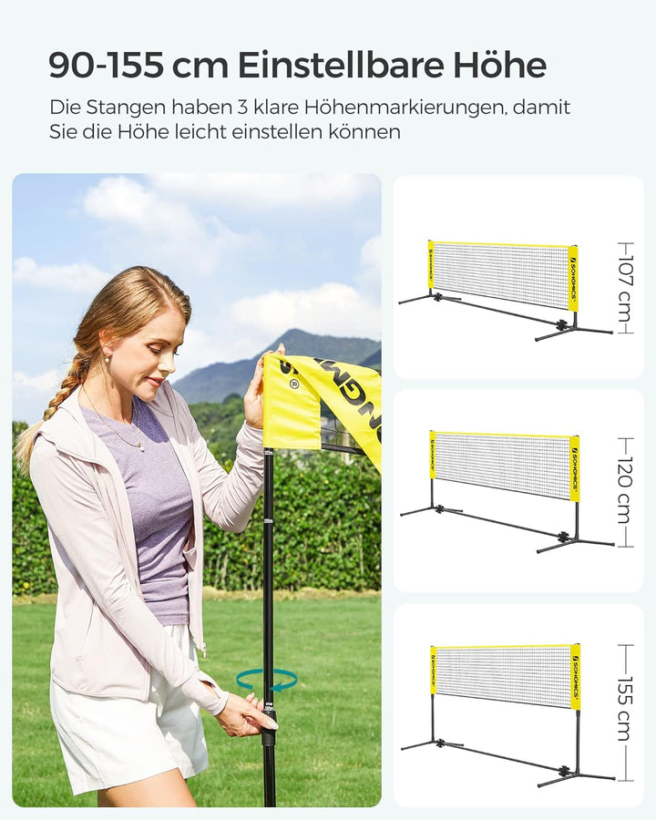 SONGMICS 300 cm/400 cm/500 cm Badmintonnetz, Volleyballnetz, höhenverstellbare Stangen, tragbares Se