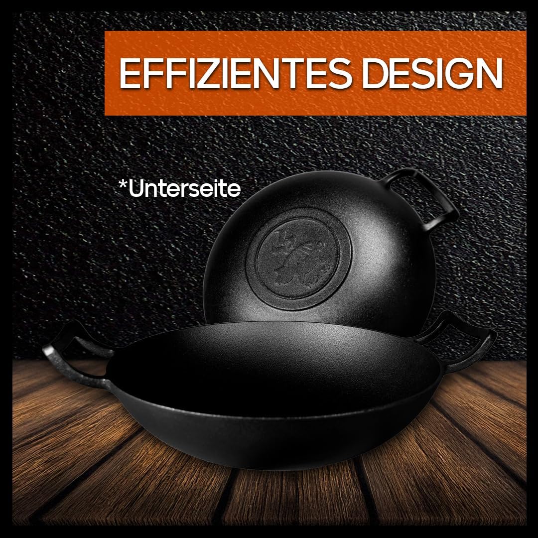 Grillschweine Wok (36 cm) - Gusseiserne Pfanne - Dutch Pfanne für den Grill