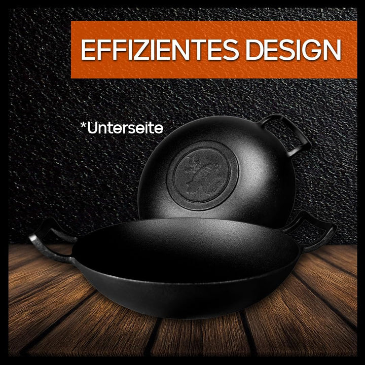 Grillschweine Wok (36 cm) - Gusseiserne Pfanne - Dutch Pfanne für den Grill