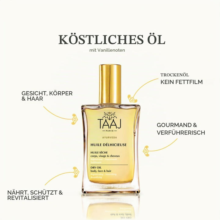 TAAJ | Huile Délhicieuse | Trockenes Schönheitsöl | Körper, Gesicht &amp; Haare | Nährt, schützt &amp; revit