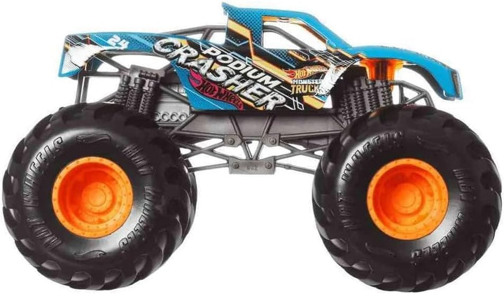 Mattel Hot Wheels Monster Trucks Podium Crasher, Blau [Massstab 1:24 Druckguss] Oversized