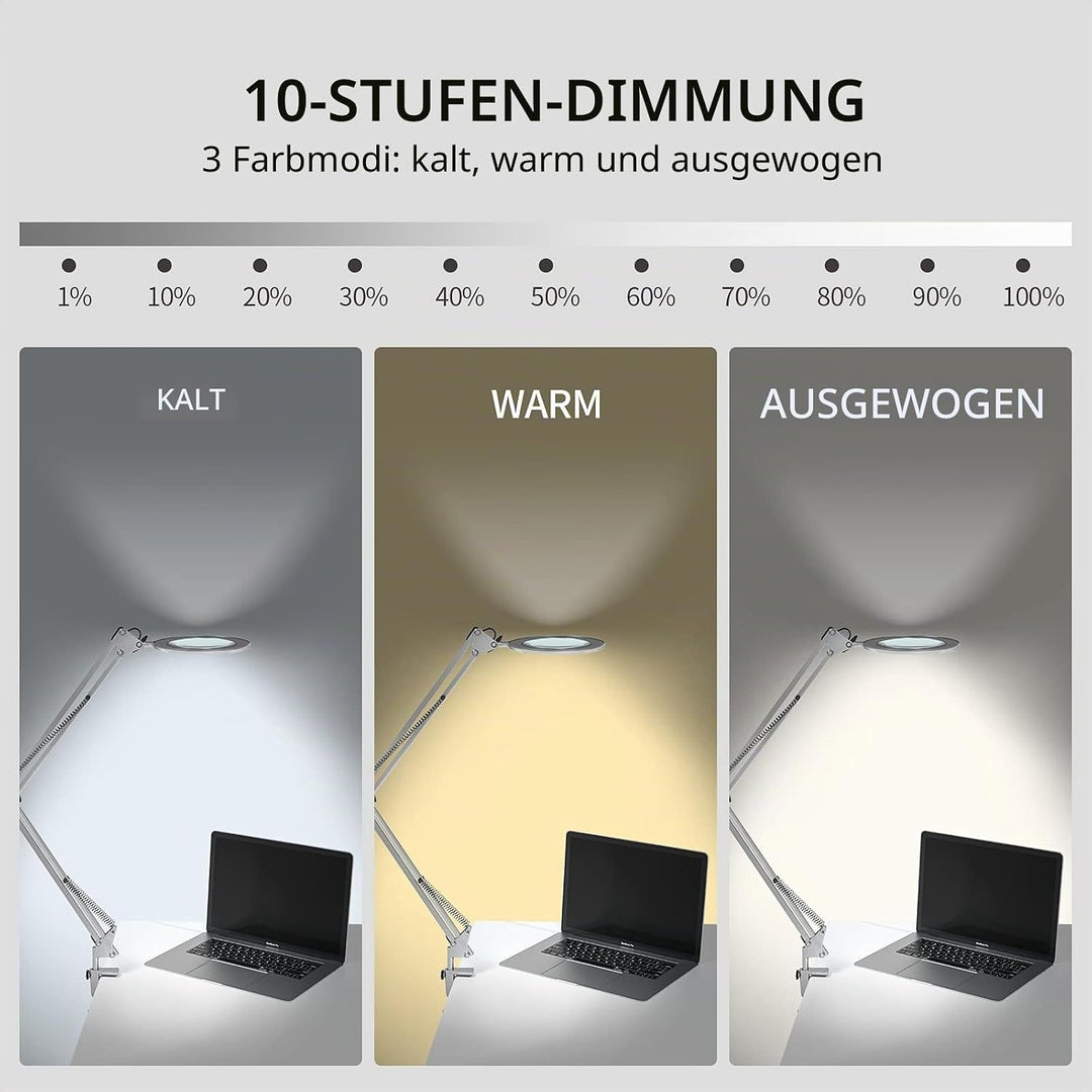 Beyamz Lupenleuchte Lupenlampe / 105 mm 5-Dioptrien-Echtglas / 3 Farbmodi / 10-stufig Dimmbar / 750