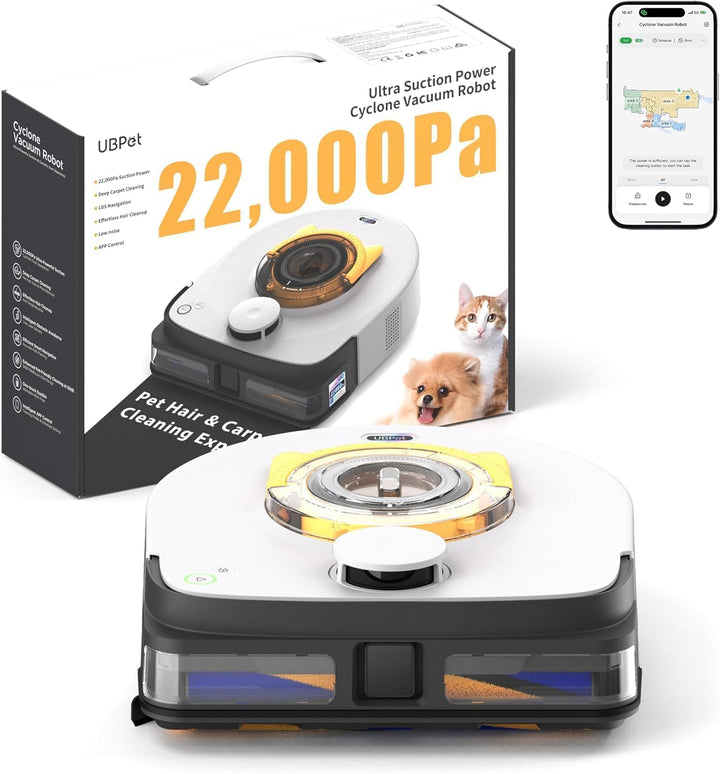 UBPET 22000 Pa Zyklon Staubsauger Roboter, Saugkraft Saugroboter für Tierhaare auf Teppichen und Böd
