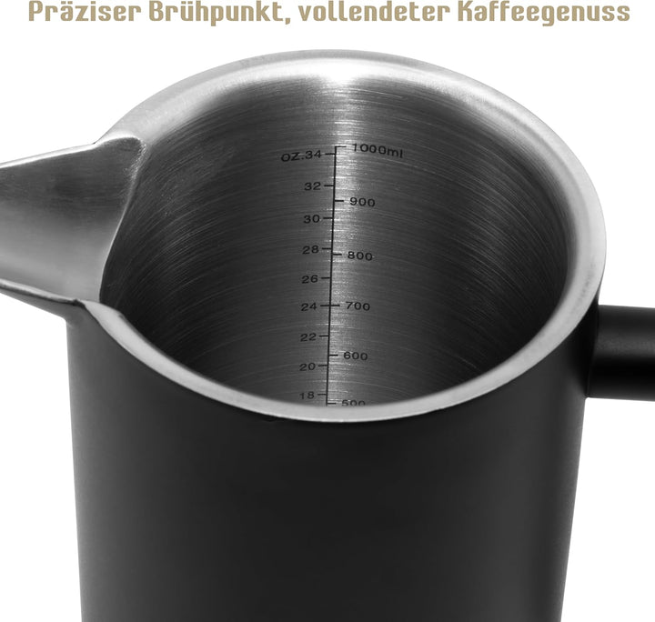 French Press Set I Kaffeebereiter, Thermo, Kaffeepresse, für Filterkaffee, 1 Liter, Milchaufschäumer