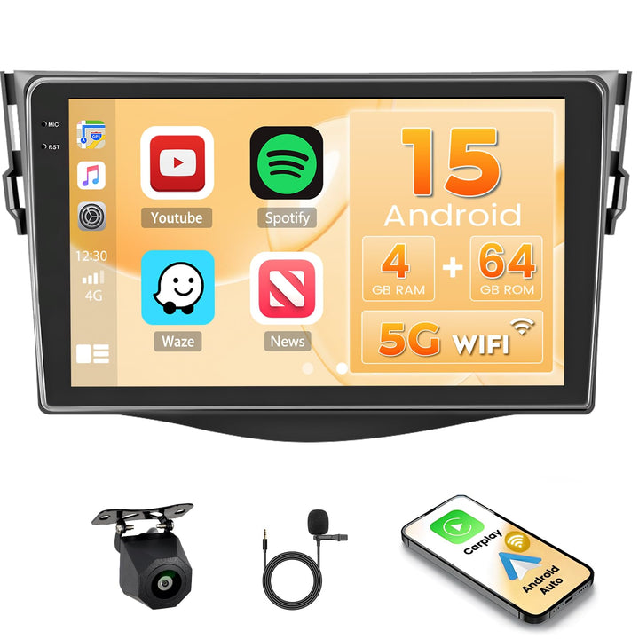 Hikity Android 15 4+64G Autoradio für Toyota RAV4 2007-2011 mit 9 Zoll Incell Touchscreen, Autoradio