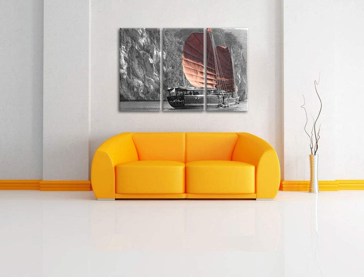 Pixxprint Segelschiff an Klippe 3Teiler 120x80 cm Leinwandbild Wandbild Kunstdruck