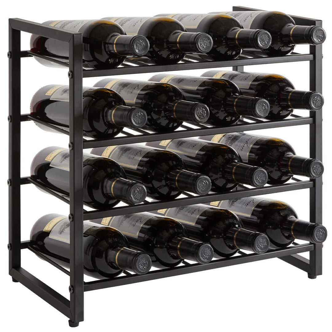 IBUYKE Weinregal Metall, Weinregal Freistehend Lagerung,4 Ebenen 16 Flaschenregal, Für Bartheke, Res