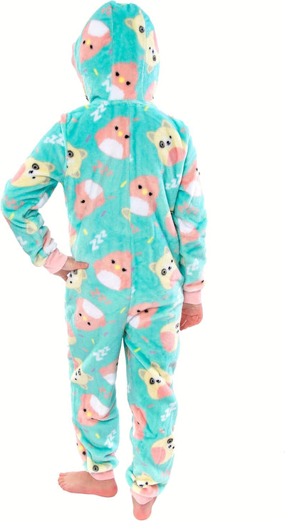 Squishmallows Mädchen Fleece Strampler Charlie und Trina Kapuzen All-in-One 122 Türkis, 122 Türkis