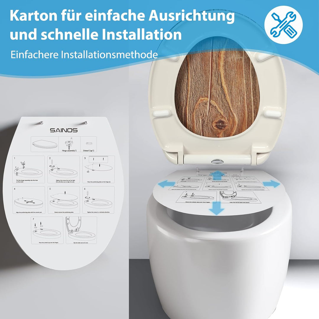 Duroplast-Toilettensitz, O-förmiger Toilettendeckel mit Soft-Close-Mechanismus, Edelstahlscharnier,