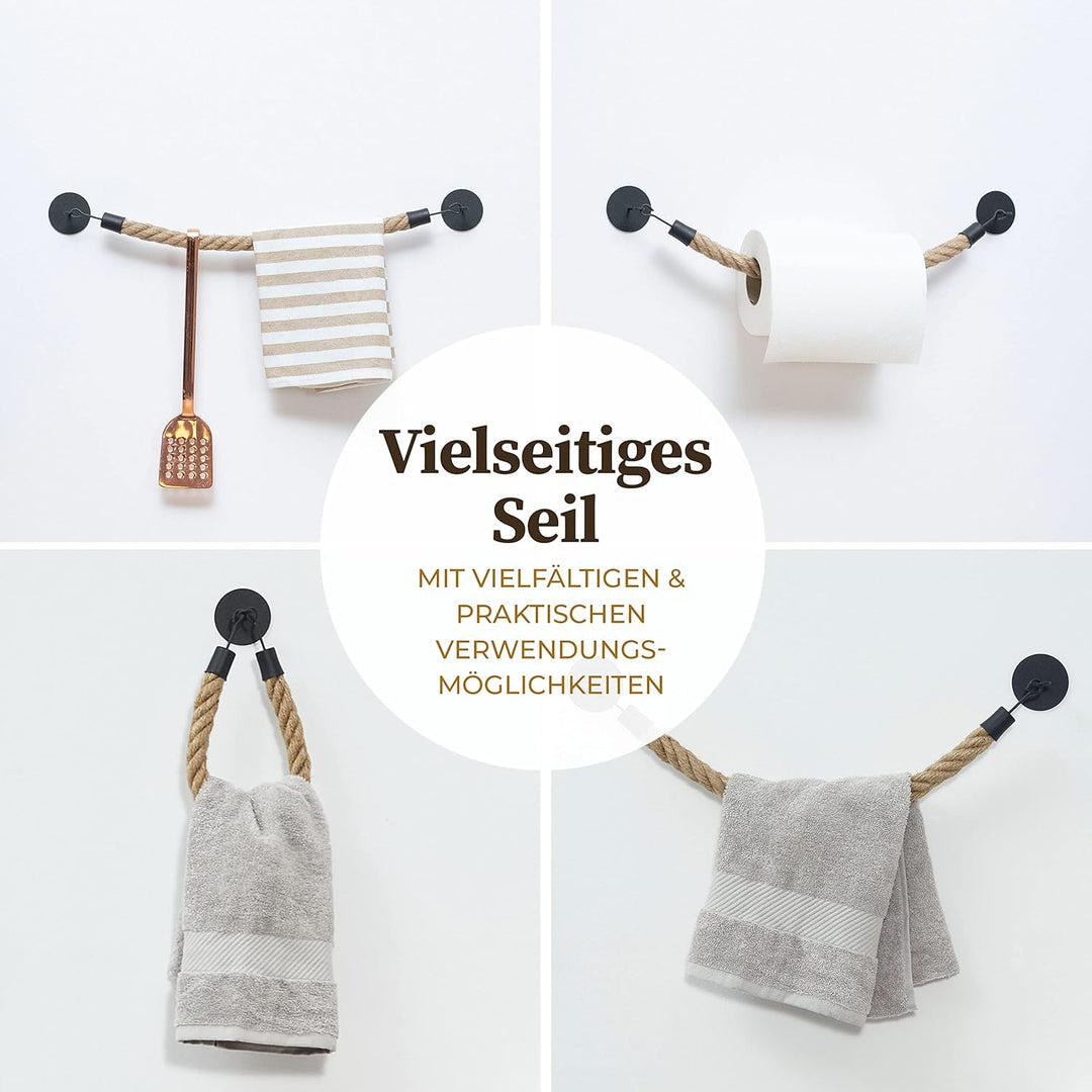Hennez Handtuchhalter Jute Seil – Wand, Bad ohne Bohren – Küche Kleben statt Bohren – Geschirrtuchha