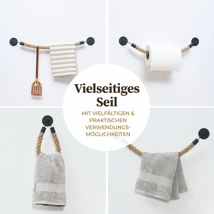 Hennez Handtuchhalter Jute Seil – Wand, Bad ohne Bohren – Küche Kleben statt Bohren – Geschirrtuchha
