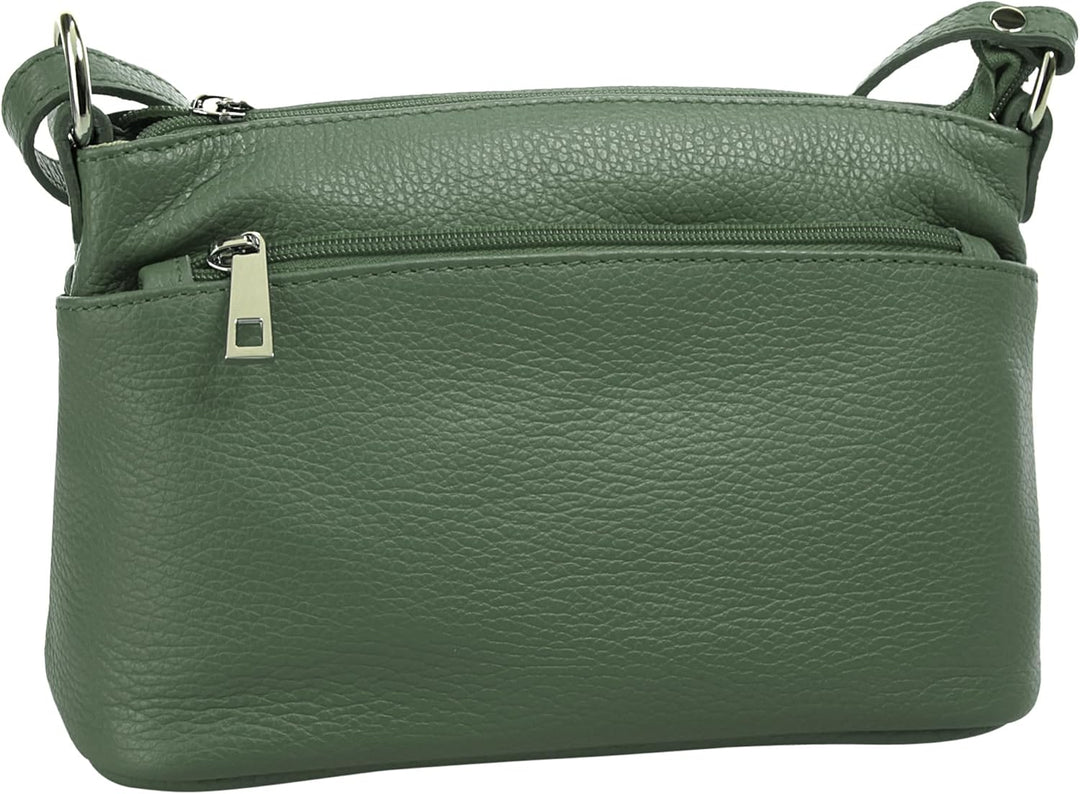 Umhängetasche Echt Leder Damen Made in Italy, Crossbody Bag, Messenger Bag mit Reissverschluss, Schu
