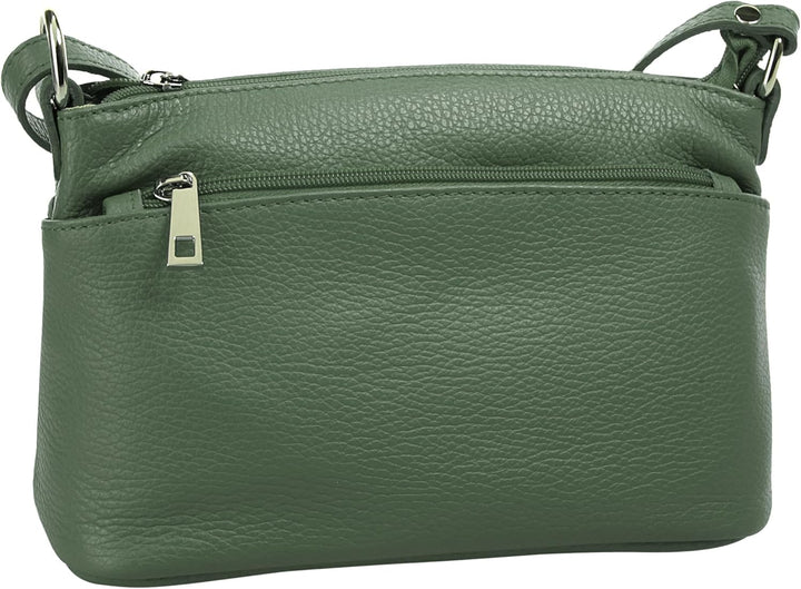 Umhängetasche Echt Leder Damen Made in Italy, Crossbody Bag, Messenger Bag mit Reissverschluss, Schu