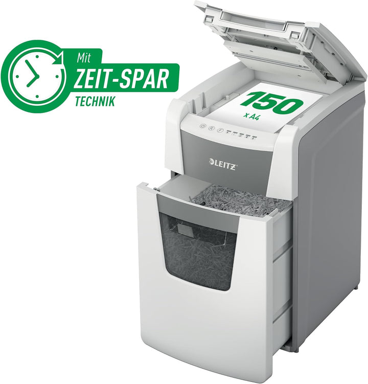 Leitz IQ Autofeed Office Partikelschnitt Aktenvernichter P4, 150 Blatt, 44l-Abfallbehälter, Weiss, 8
