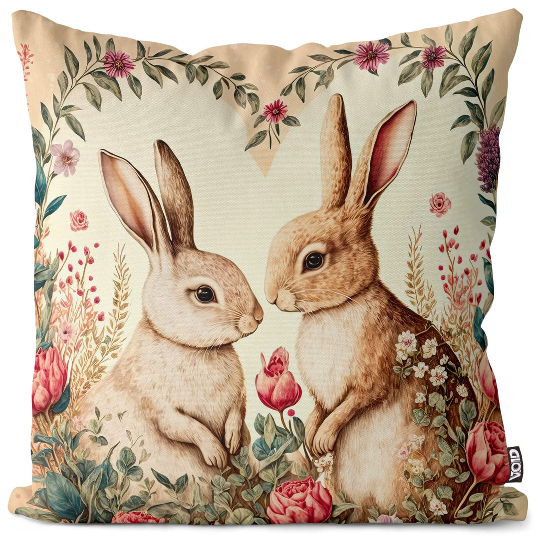 VOID Hasen Pärchen Herz 50x50 Kissenhülle Polyester Zierkissen Couchkissen Ostern Osterdeko Deko 60