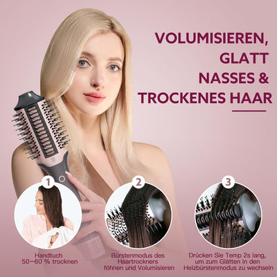 Webeauty [Dual Mode] Föhnbürste & Glättbürste, [4 in 1] Hohe Geschwindigkeit Warmluftbürste 110.000