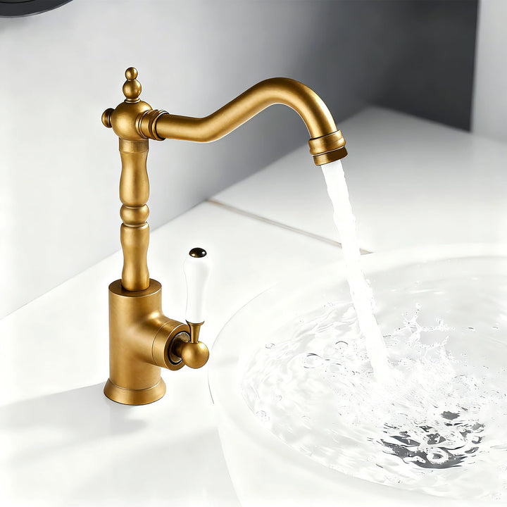 Wasserhahn Küche Antik, Wasserhahn Bad 360° Drehbar, Waschtisch Armaturen Badezimmer Gold Retro, Bad