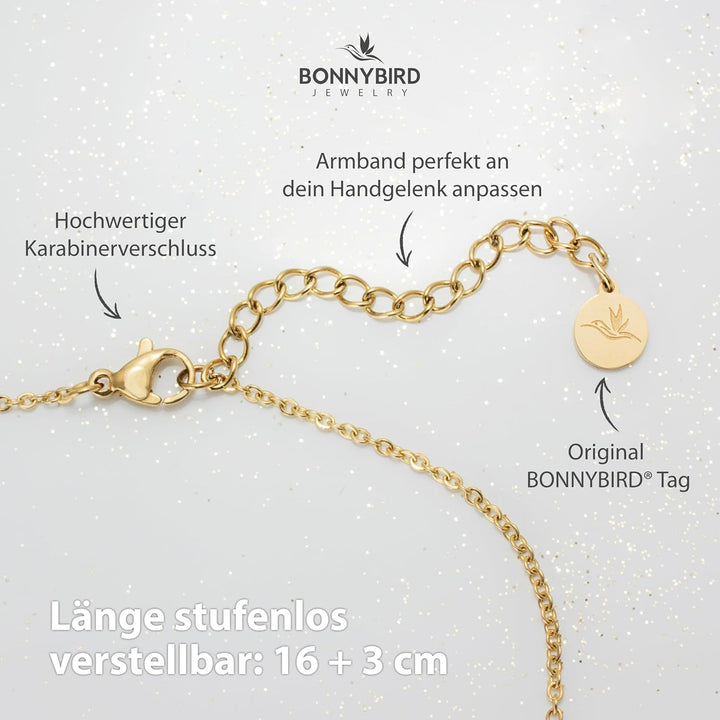 BONNYBIRD® Kleeblatt Armband Glücksbringer Prüfung aus Premium Edelstahl BonnyBliss, 100% Wasserfest